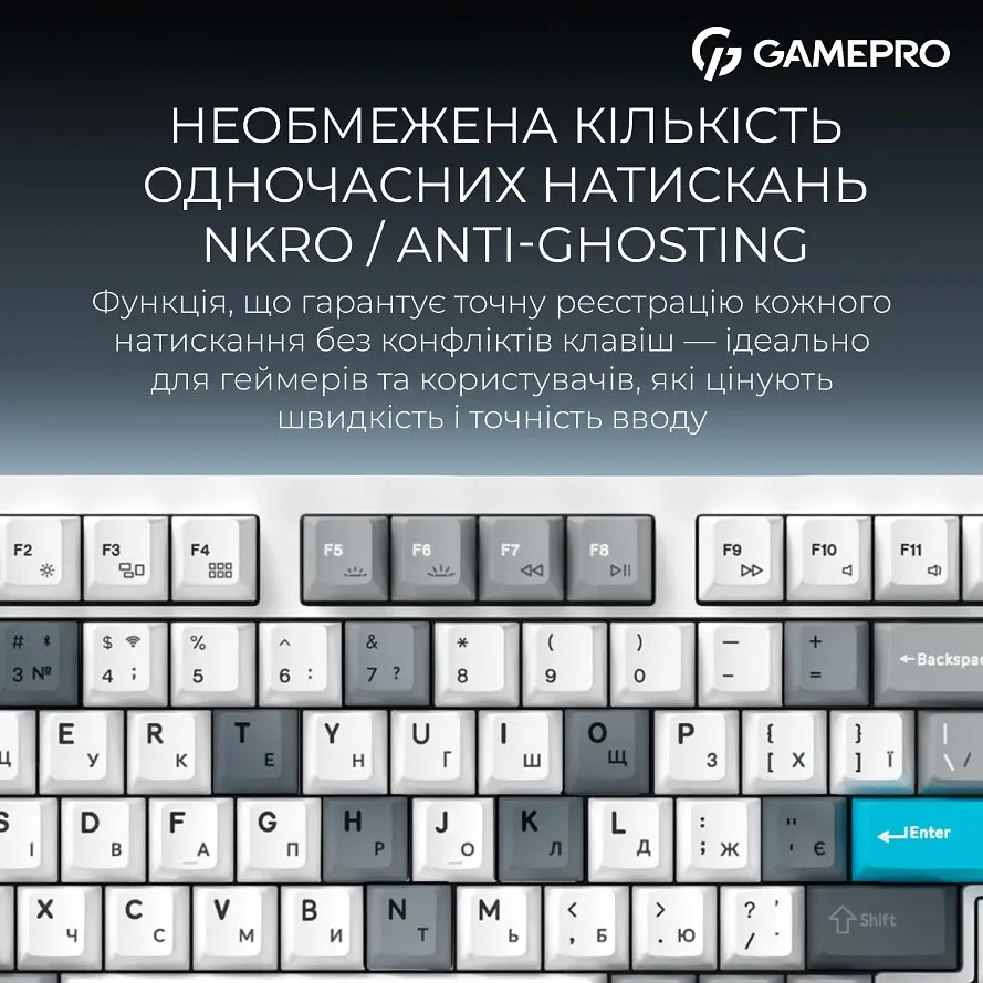 Клавіатура ігрова механічна GamePro MK-305-WH Asgard Drakkar Keychron Super Red Switch Bluetooth 5.2/2.4 ГГц/USB White - фото 14