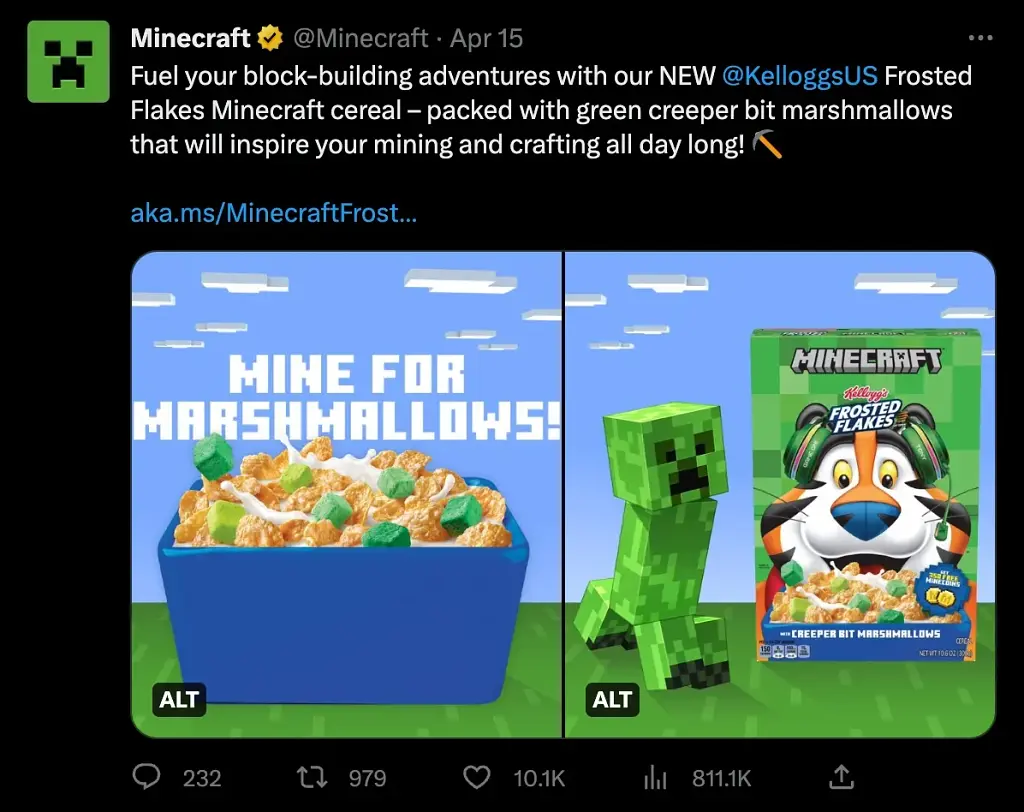Сухий сніданок Kelloggs Cereal Minecraft Frosted Flakes Creeper Bit Marshmallows 476 g - фото 2