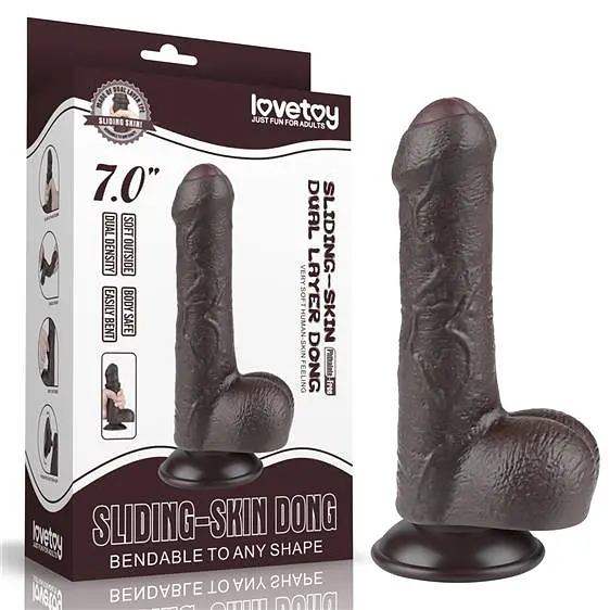 Фалоімітатор - Sliding-Skin Dual Layer Dong 7" Black - фото 4