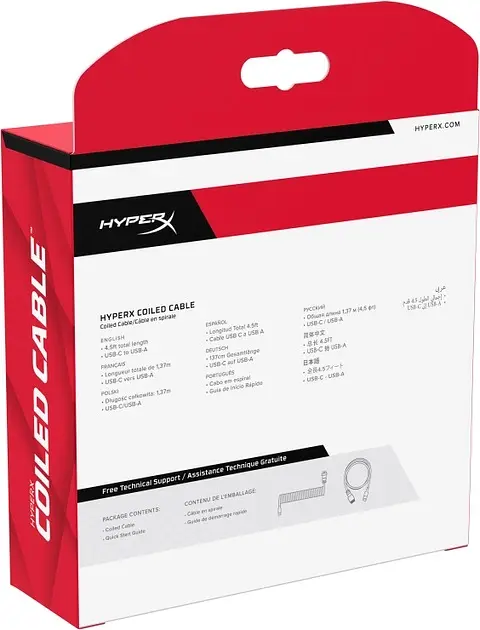 HyperX Кабель USB-A - USB-C спиральный, 1.37м Grey/Black - фото 10