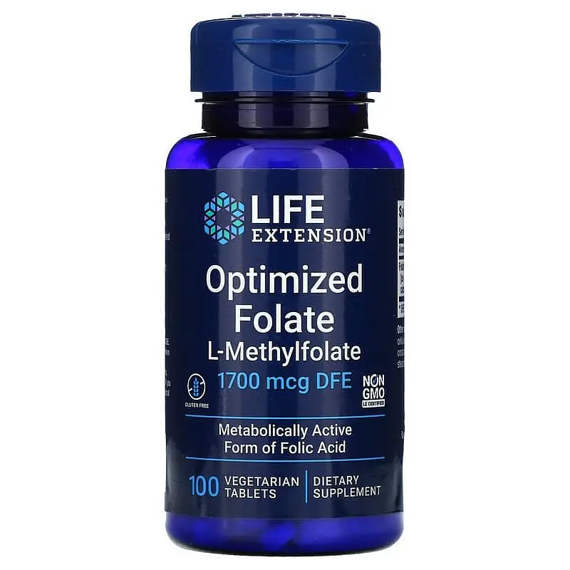 Фолат, Optimized Folate, Life Extensions, оптимизированный, 1700 мкг DFE, 100 вегетарианских таблето Life Extension vit0001674 - фото 2