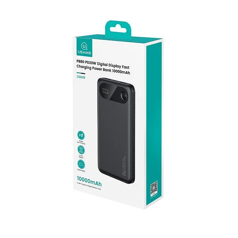 Зовнішній акумулятор Usams CD249 PB80 PD20W Digital Display Fast Charging 10000mAh білий - фото 2