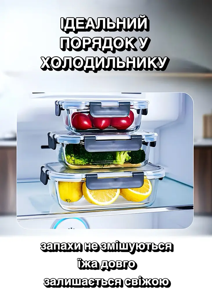 Набір скляних контейнерів для зберігання продуктів, 12 шт (прямокутні та круглі, з герметичними кришками) - фото 8