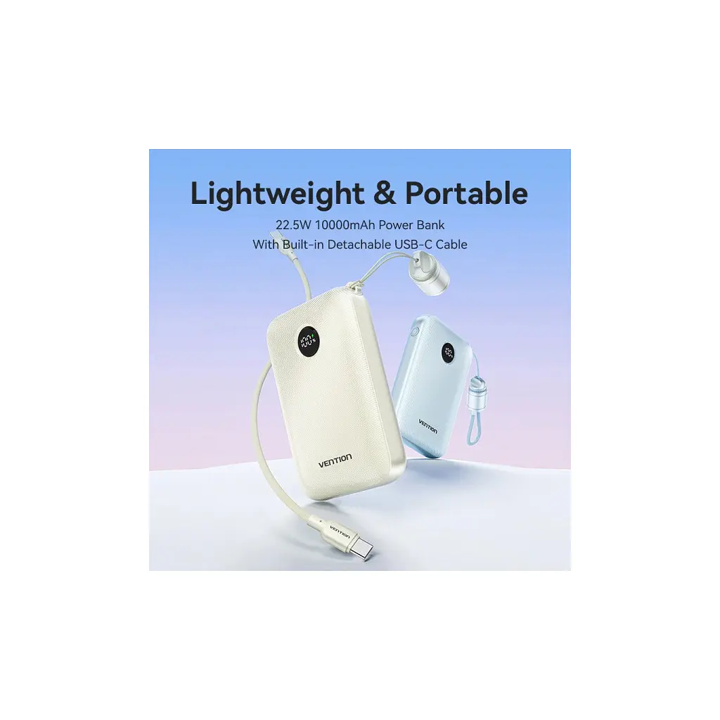 Батарея універсальна VENTION 10000mAh 22,5W Fast Charging, USB-A, 2xUSB-C Beige (FKAN0-C) - фото 4