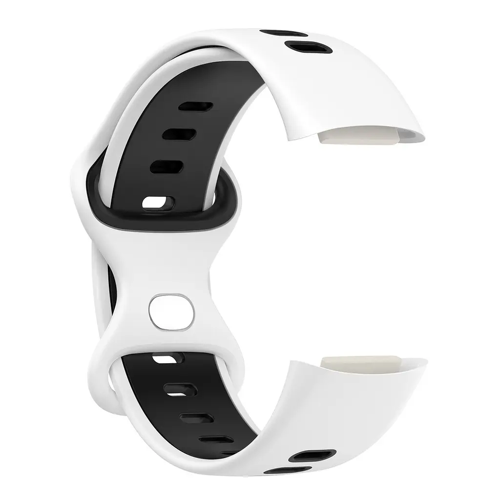 Силиконовый ремешок Primolux Sport для фитнес браслета Fitbit Charge 5/Charge 6 White Black/размер М - фото 2