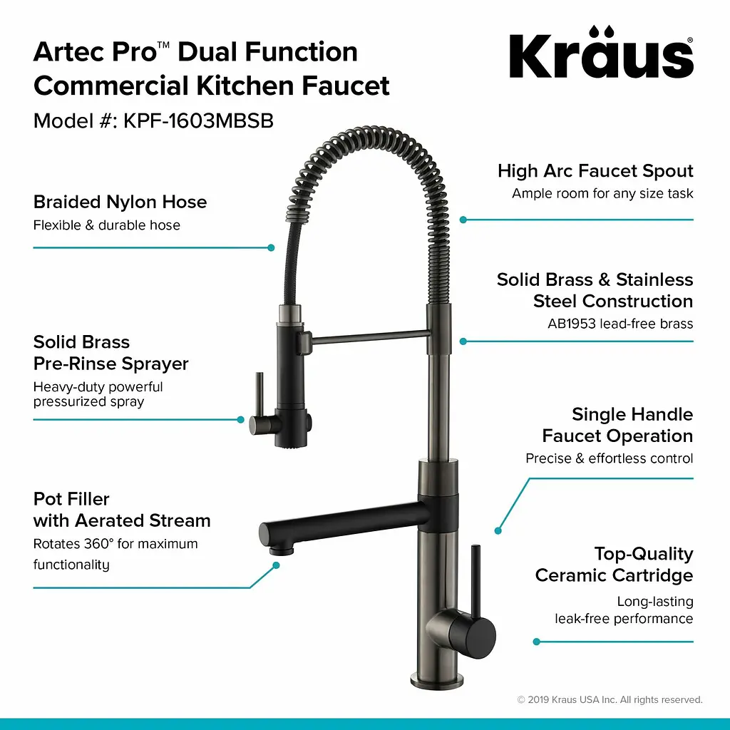 Смеситель для кухни Kraus Artec Pro KPF-1603MBSB, Черный - фото 5