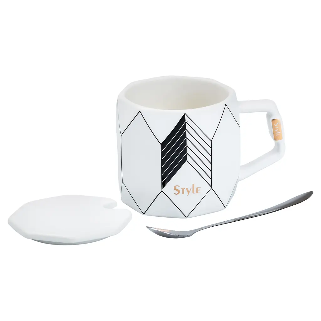 Чашка керамічна Happy Life Style з кришкою та ложкою біла 350 мл HP7207W - фото 2