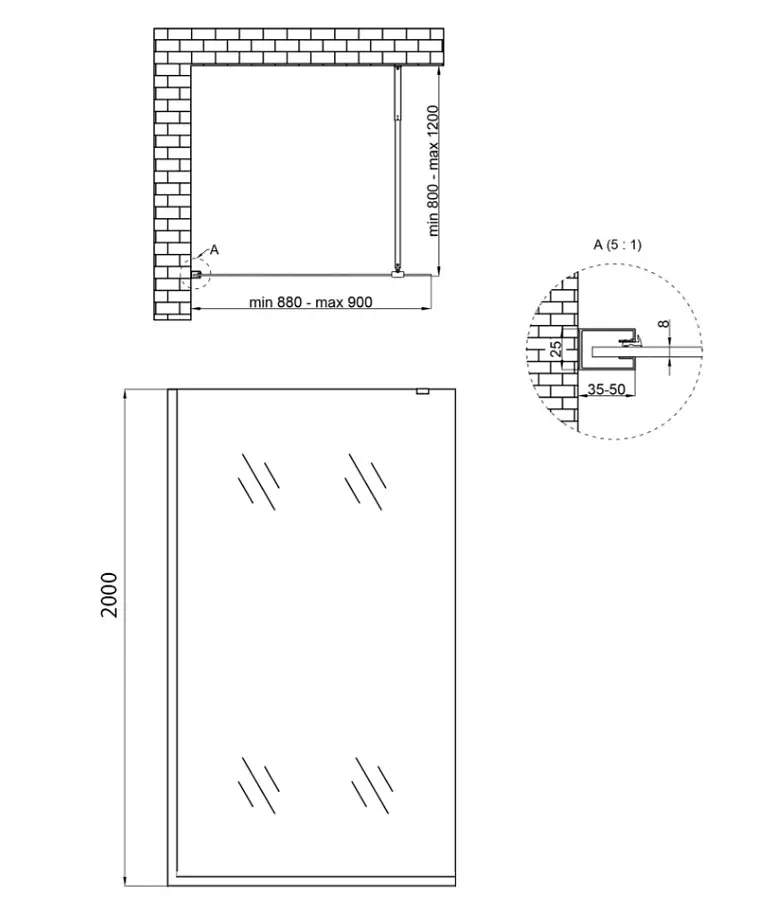 Душова перегородка Qtap Walk-In Standard CRM209.C8 90х200 см, скло Clear 8 мм, покриття CalcLess - фото 7