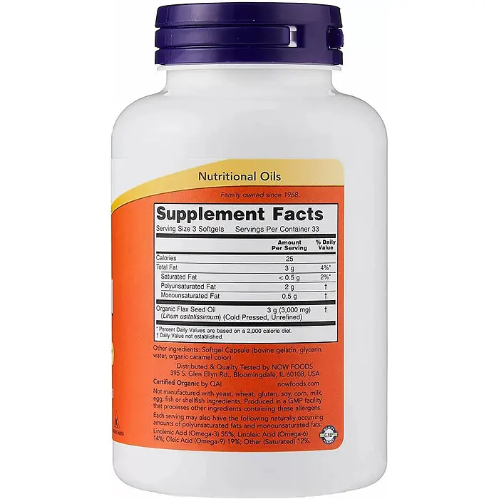 Жирні кислоти NOW Flax Oil 1000 mg, 100 капсул - фото 2