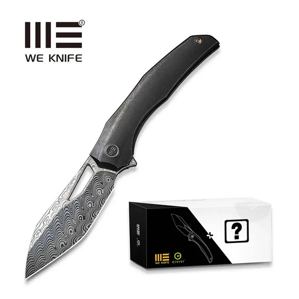 Ніж складаний туристичний WE Knife Ignio Mystery Box Ignio Mystery Box, (8.39 см) Damasteel (Hakkapella) / 6AL4V Titanium чорний - фото 10