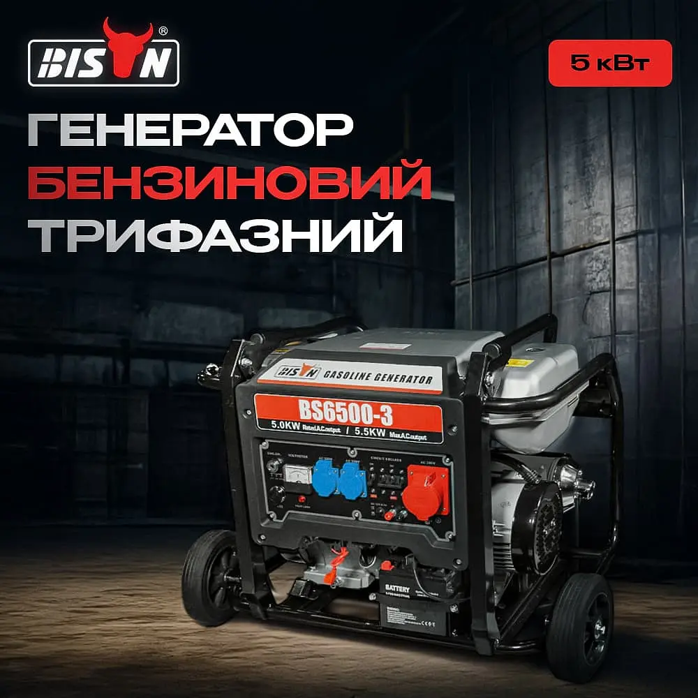 Генератор бензиновий трифазний 5 кВт Bison BS6500-3 (41-00407) - фото 10