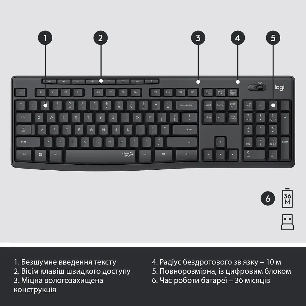 Комплект Logitech MK295 Silent UA Graphite (920-009800) - фото 6