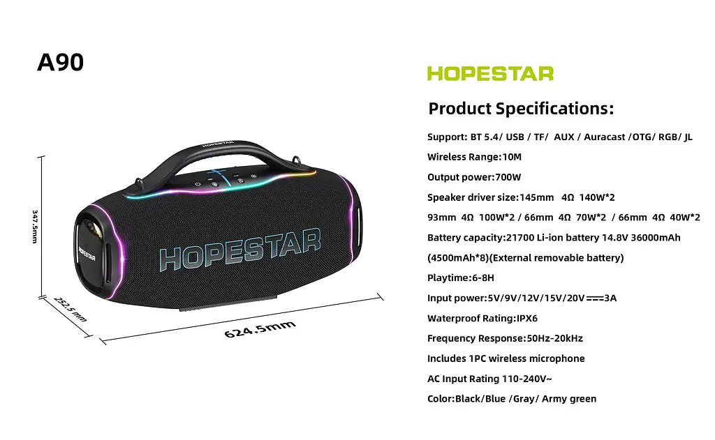 Портативна Bluetooth-колонка Hopestar A90 with one UHF microphone Gray - фото 3