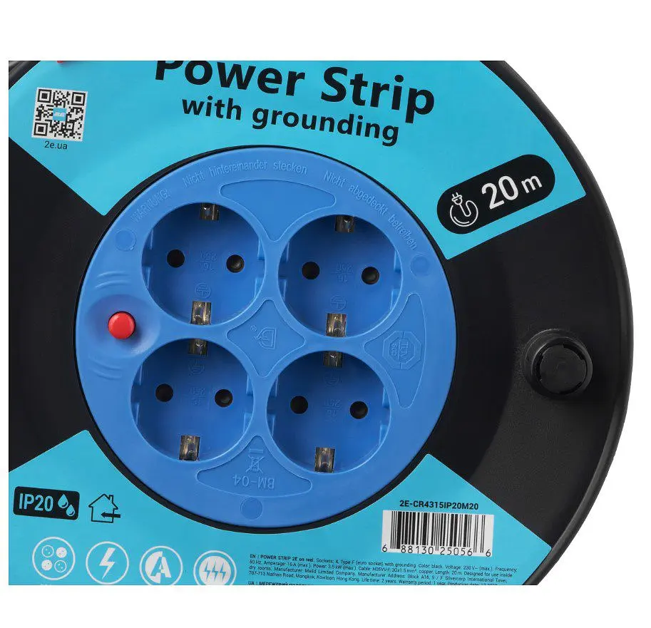 Сетевой удлинитель на катушке 2E CR4315-IP20 REEL 20м, 4xТипF, 16A - фото 2