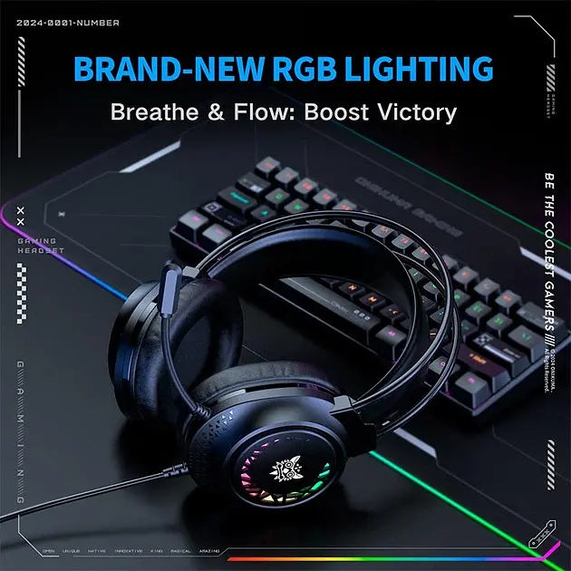 Игровые наушники проводные Onikuma X92 геймерская гарнитура с микрофоном и RGB подсветкой Black (19120) - фото 8