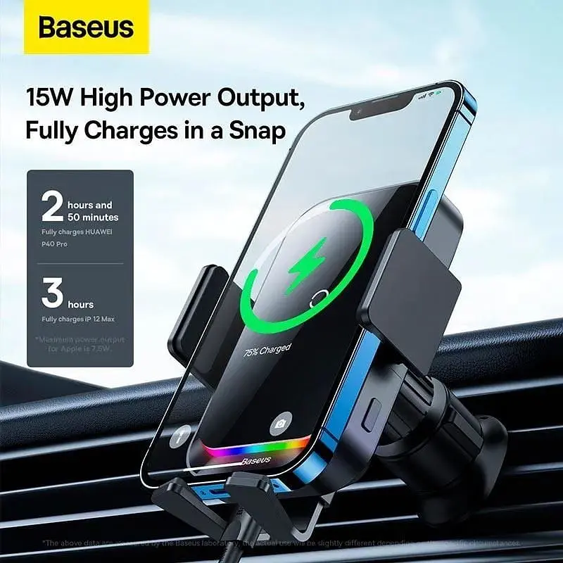Держатель Baseus Halo Electric Wireless Charging Car Mount с беспроводной зарядкой 15 W (SUDD000001) - фото 10