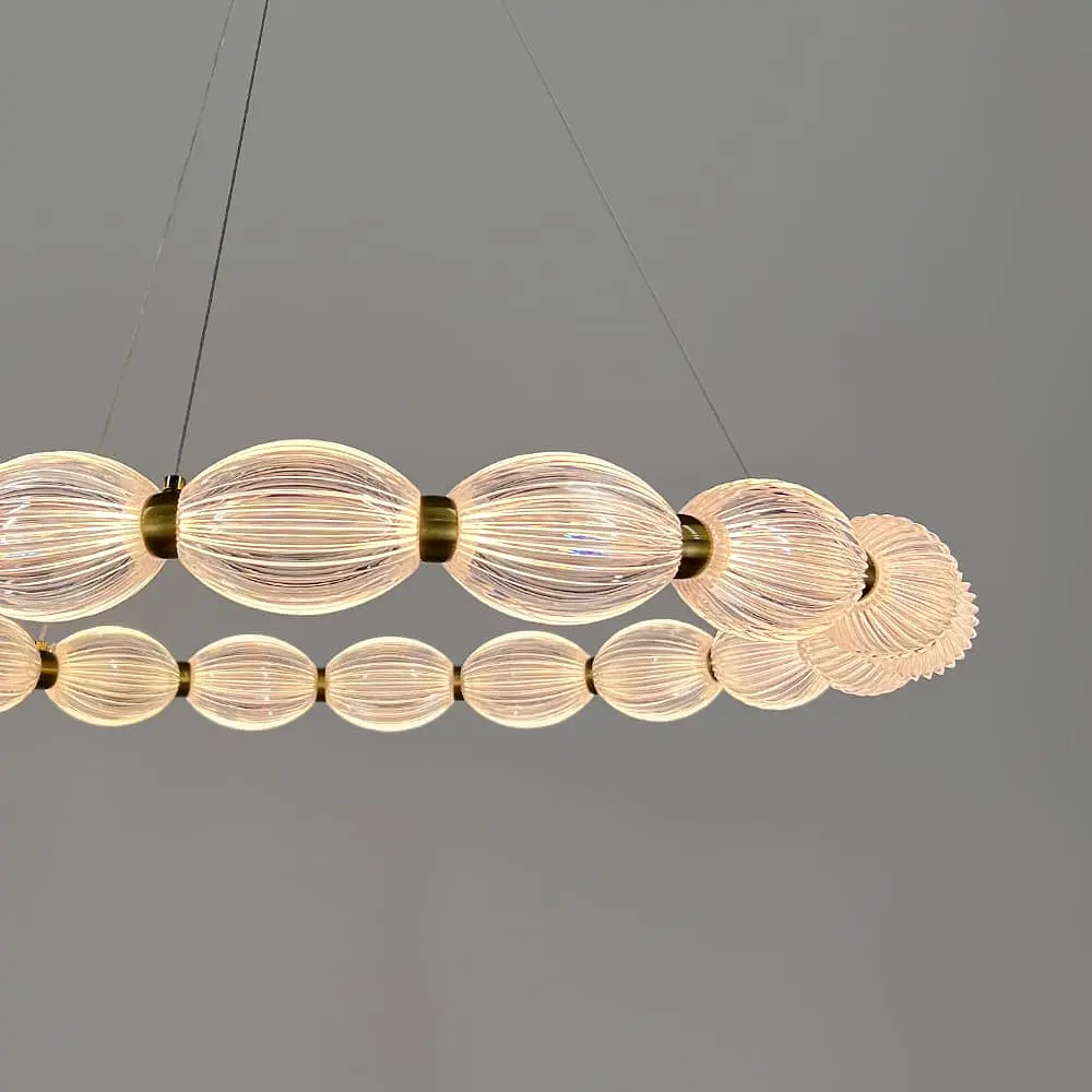 Led люстра с прозрачными рельефными шариками в кольцевой латунном корпусе Ø 68 см | Line F | Ст. MJ343-680 AB+CL - фото 2