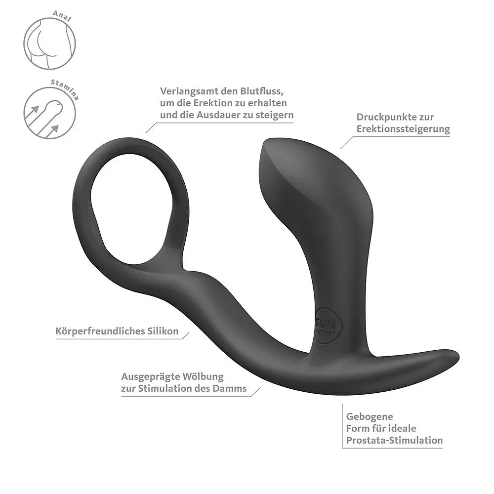 Анальна пробка з ерекційним кільцем Fun Factory Bootie Ring 6.7 см (чорний) - фото 2
