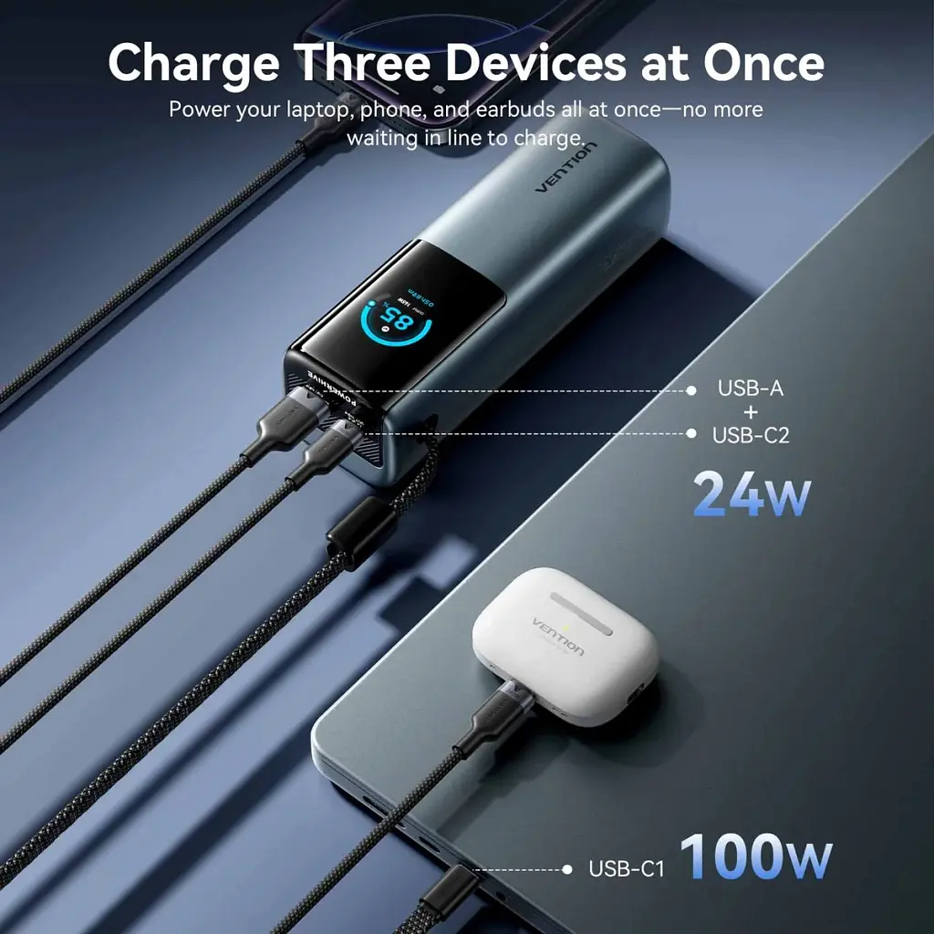 Батарея універсальна Vention 20000 mAh 165W Gray TFT Display Type (FKFH0) - фото 10