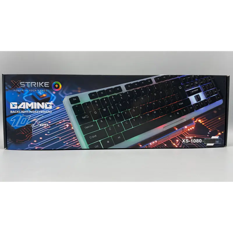 Повнорозмірна мембранна клавіатура провідна XSTRIKE X-1080 RGB USB із трьохмовною розкладкою UA/EN/RU та РГБ підсвічуванням та ніжками підключення USB-A 104 клавіші Чорний з сірим - фото 7