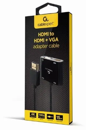 Перехідник HDMI (M) - HDMI (F) / VGA (F), Cablexpert, Black, 15 см, 3.5 мм для передачі звуку, microUSB для додаткового живлення (A-HDMIM-HDMIFVGAF-01) - фото 3