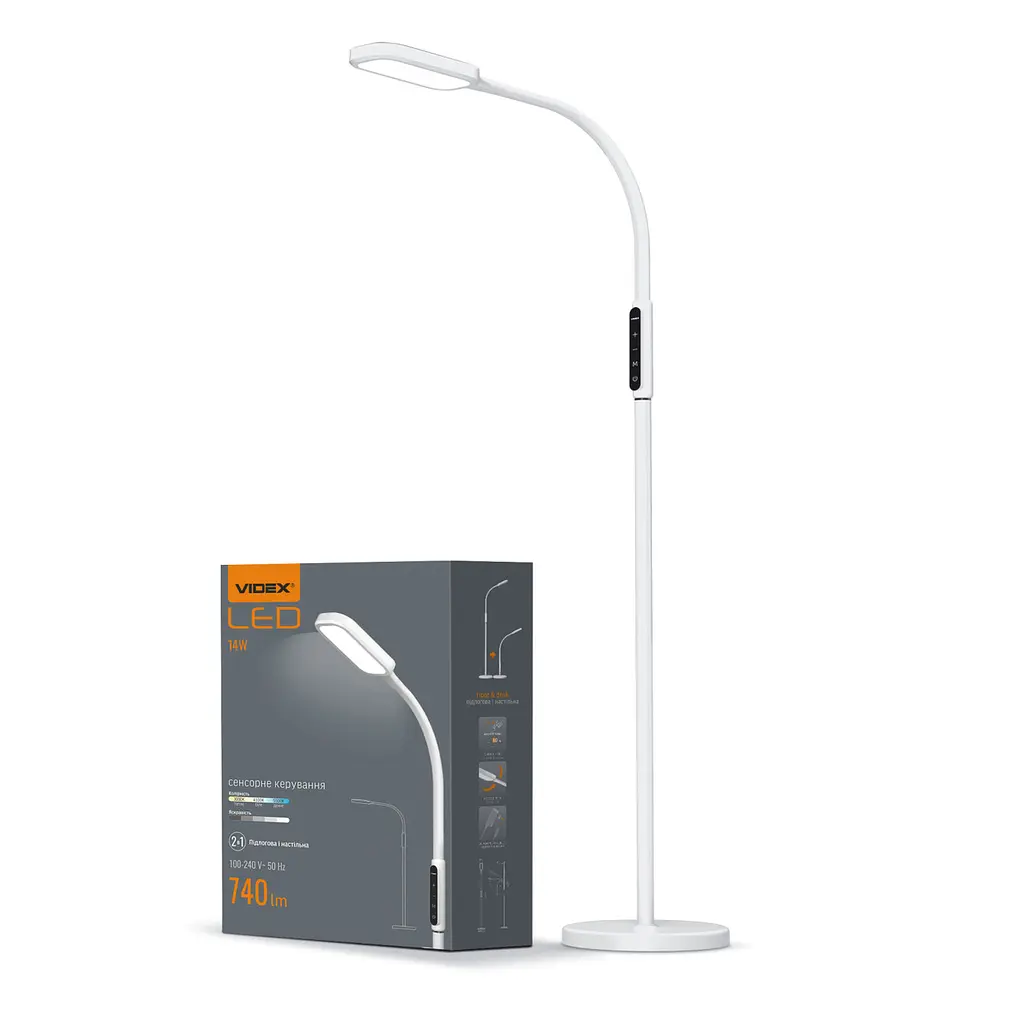 LED торшер білий VIDEX TF07W 14W 3000-5500K