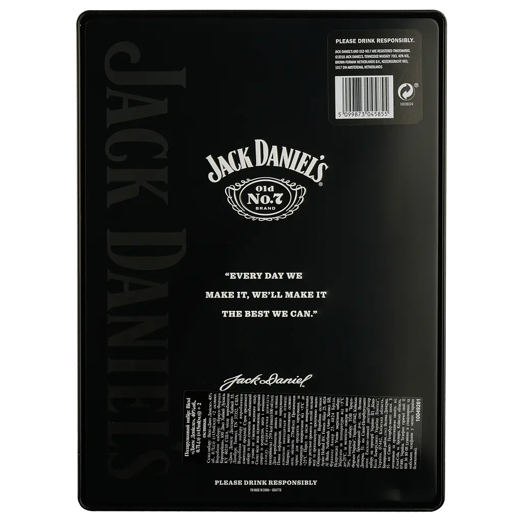 Виски Jack Daniel's Tennessee Old No.7 в металлической коробке с 2 бокалами, 40%, 0,7 л - фото 4