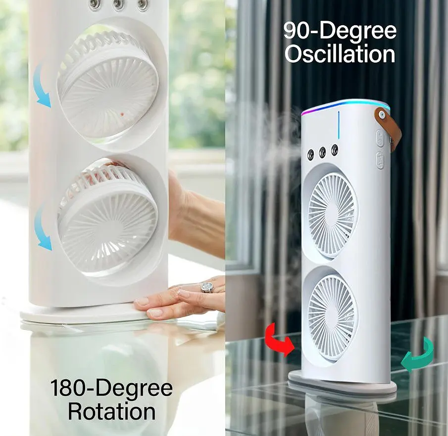 Портативный вентилятор Voltronic T1818, увлажнение, подсветка, Air Cooler Fan White - фото 4