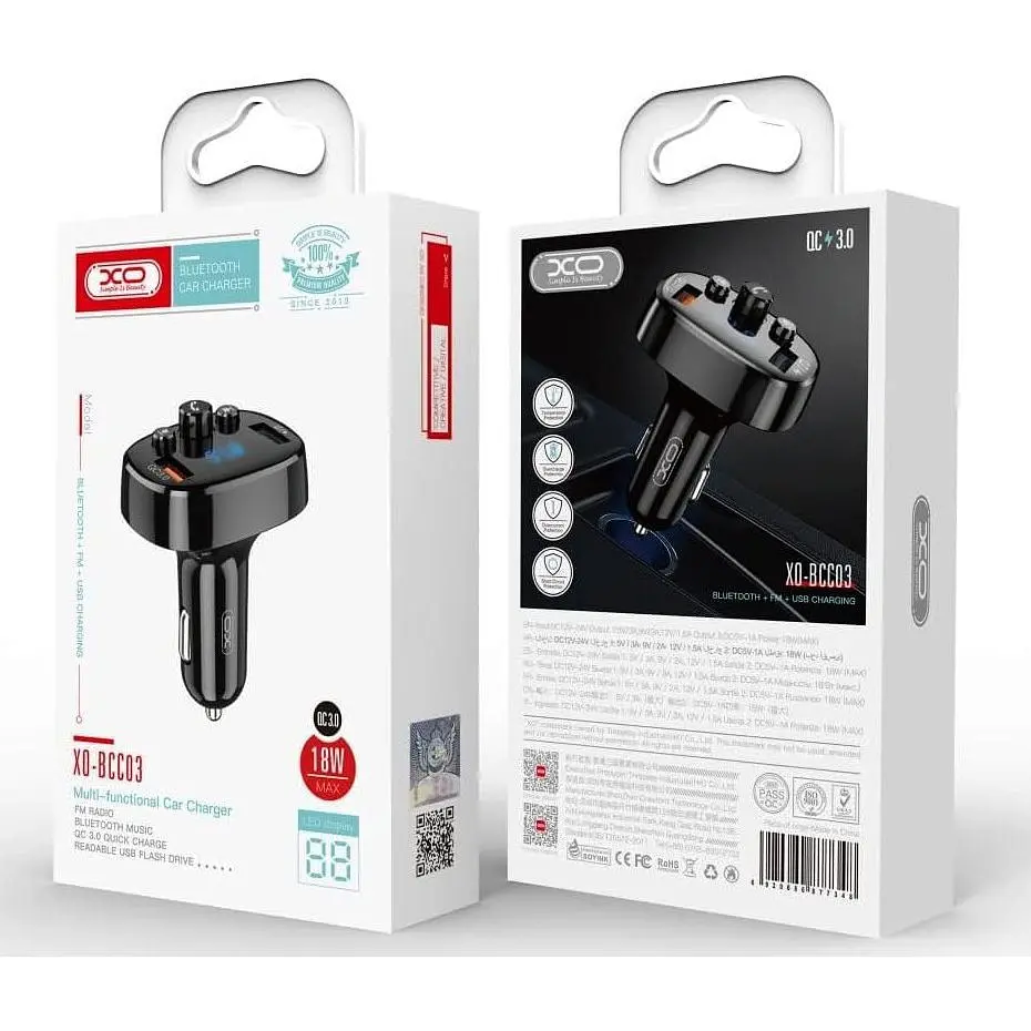 Автомобільний FM трансмітер модулятор XO BCC03 2 USB чорний - фото 3