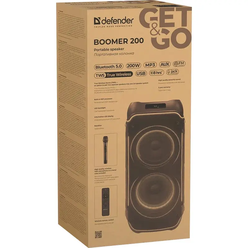 Акустична система 2.0 Defender Boomer 200, 200Вт BT/FM/TF/USB/MIC/AUX/GT, чорна - фото 8