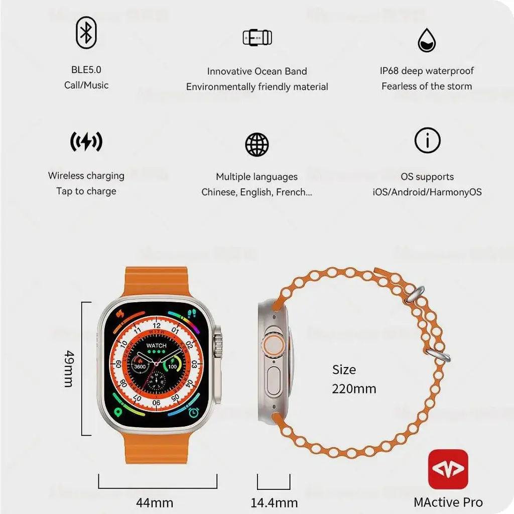 Розумний годинник IWO Ultra series 8 Silver/Gold + Orange Ocean (IW000US8SGOO) - фото 4