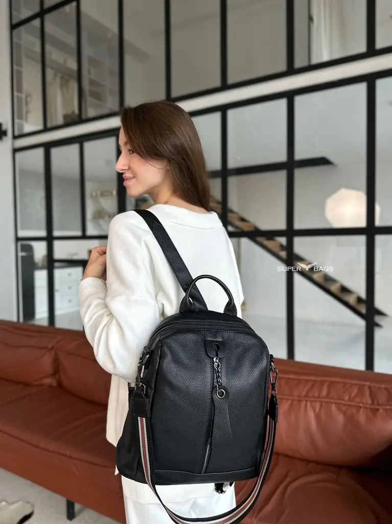 Шкіряний жіночий молодіжний рюкзак чорний на кожен день 94413 Tiding Bag - фото 7