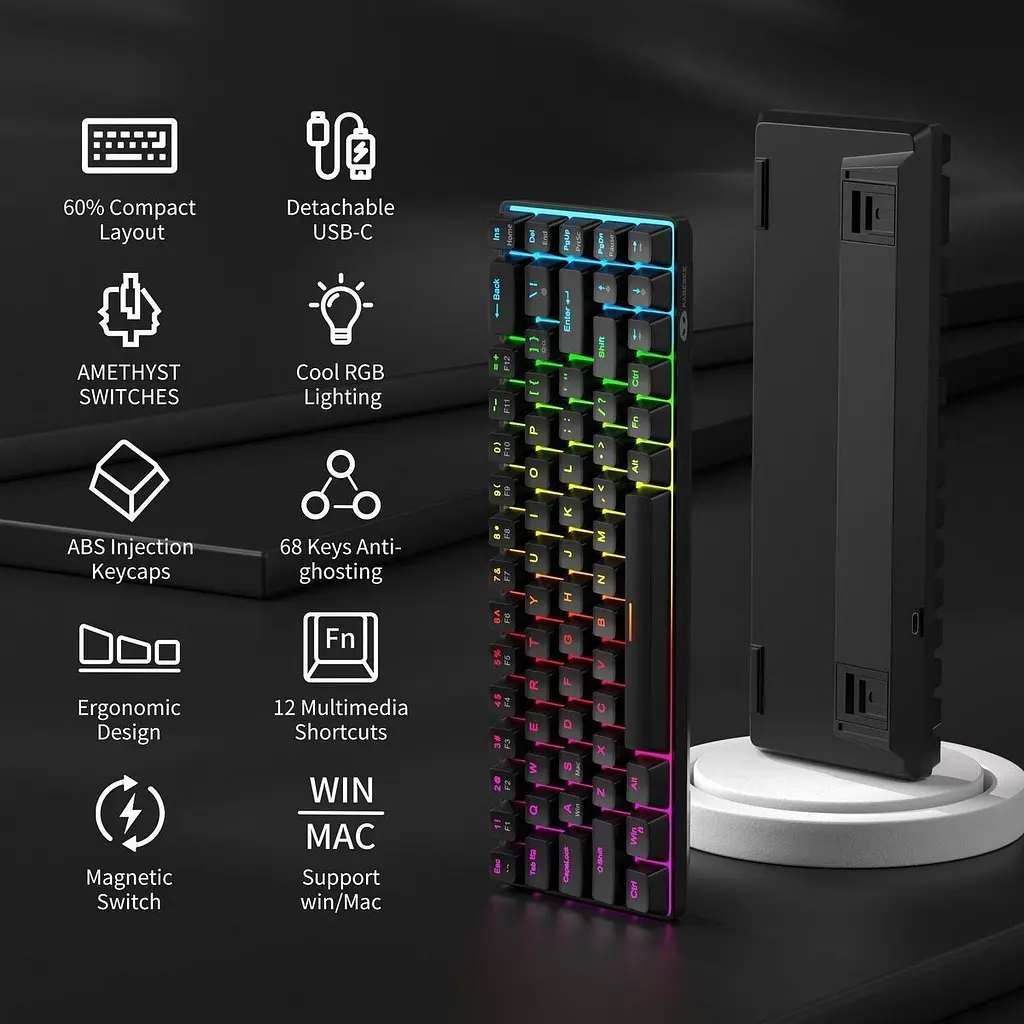 Клавіатура MageGee MK-BOX RGB Magnetic Amethyst Switch Black (6971969728646-UA) [164296] - фото 7