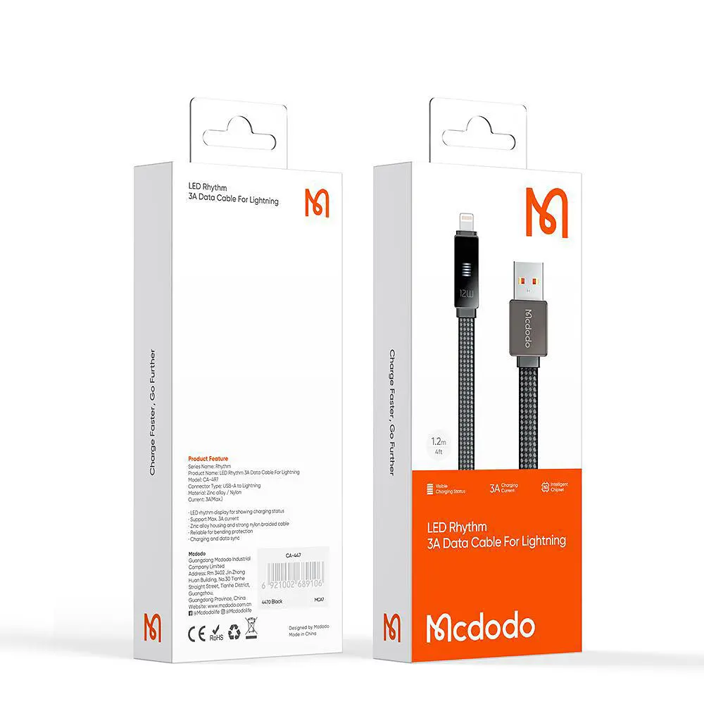 Кабель McDodo LED Display Lightning Data Cable 3A 1.2m Чорний - фото 2