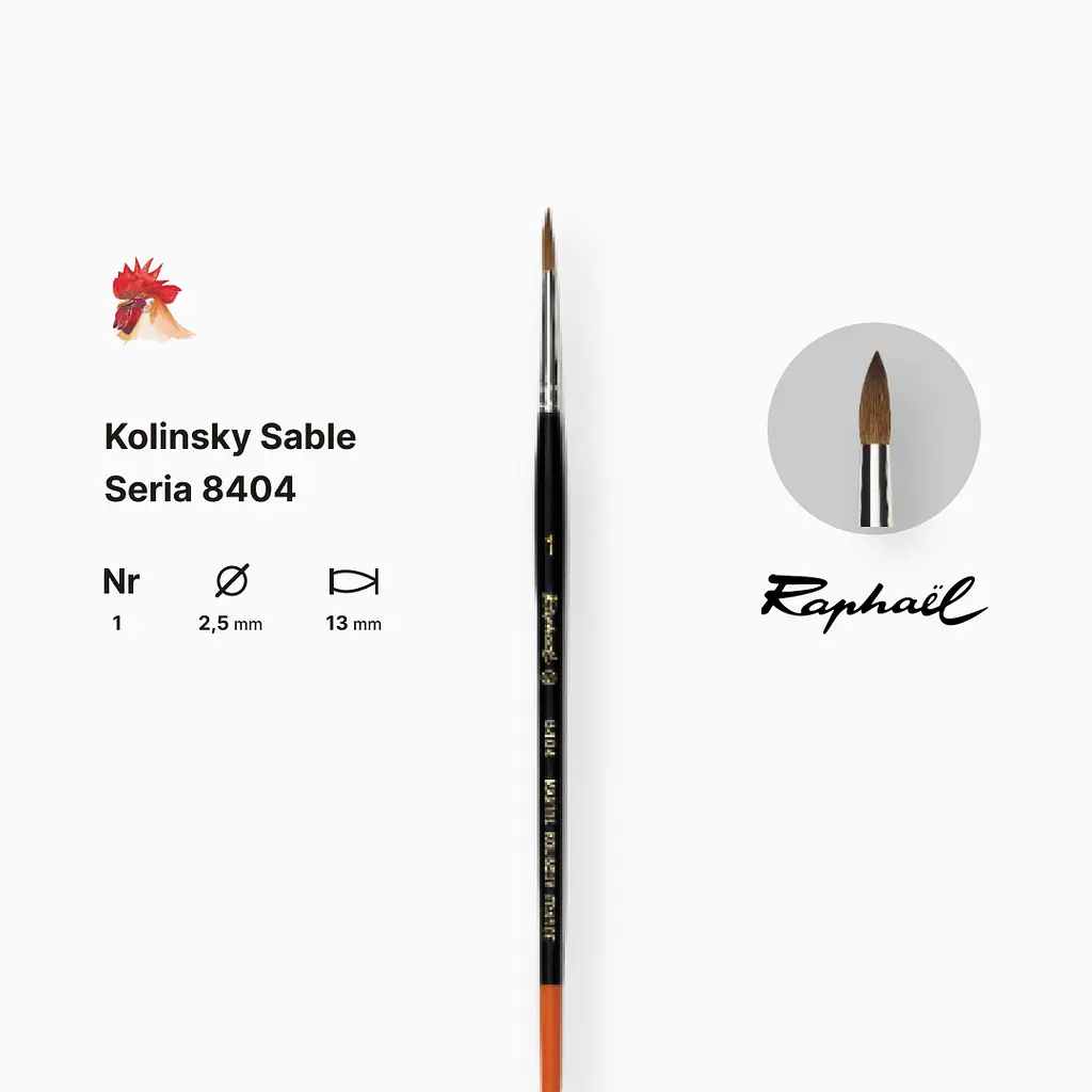 Пензель колонок круглий Raphael Kolinsky Sable, №1, професійний, коротка ручка - фото 2