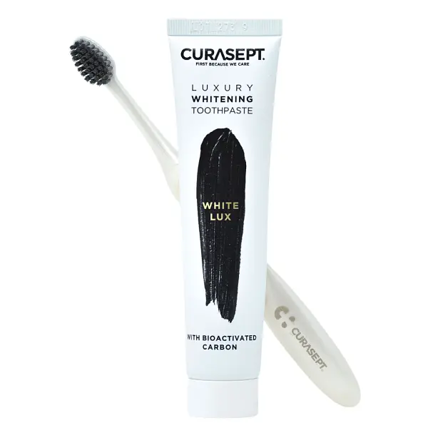 Зубна паста CURASEPT LUXURY WHITENING WHITE, відбілююча, ремінералізуюча з перекисом карбаміду, 75 мл+зубна щітка - фото 2