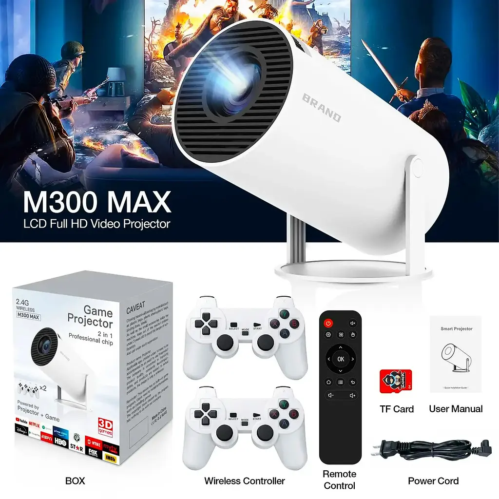 Проєктор із джойстиками Wireless M300 (HY 300) MAX Game Projector 2 in 1, Білий, домашній проєктор із іграми - фото 2
