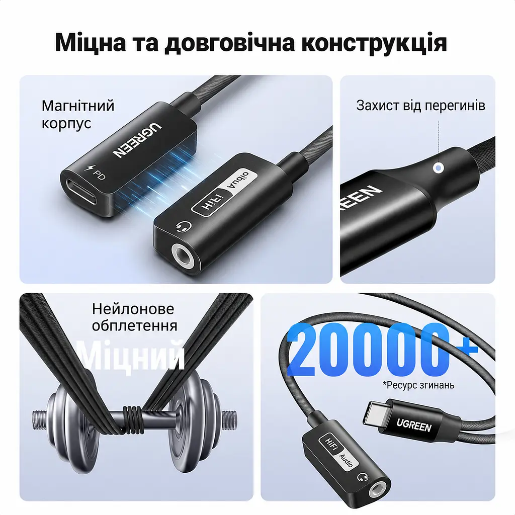 Аудіоадаптер UGREEN CM721 USB-C - 3.5 мм / USB-C PD 60 Вт чорний (25837) - фото 5