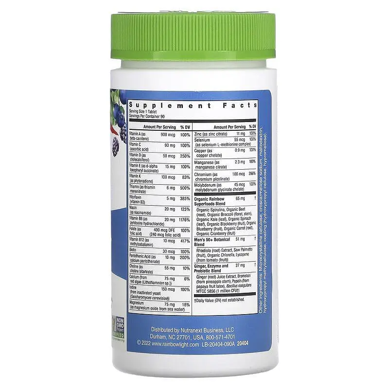 Мультивітаміни для чоловіків Rainbow Light Men's One 50+ High potency 90 вегетаріанських пігулок - фото 2