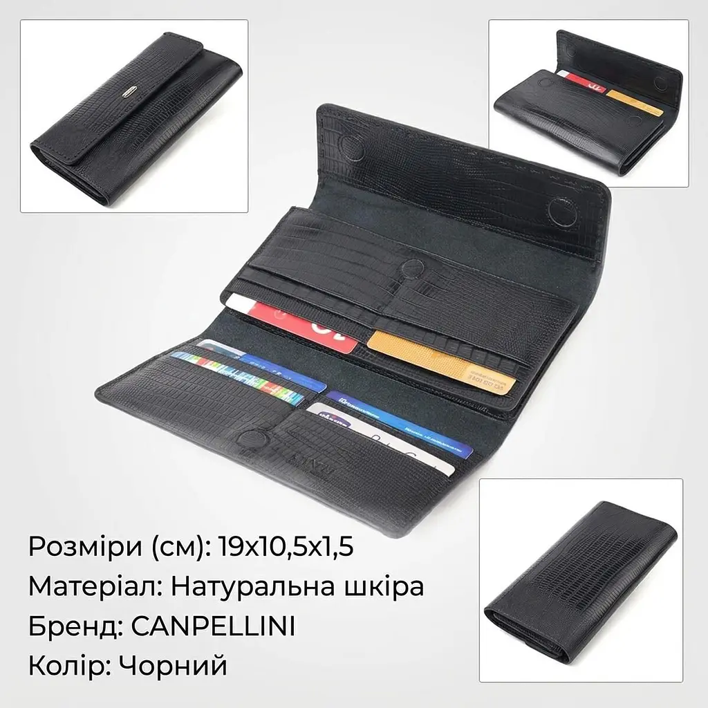 Фактурний місткий жіночий гаманець з натуральної шкіри Canpellini 21664 чорний - фото 3
