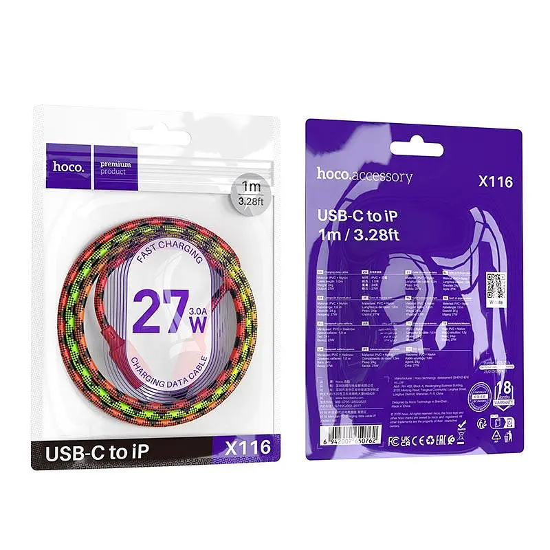 Кабель Hoco Type-C Lightning Meridian PD Charging Data Cable X116 1 м 27W - фото 2
