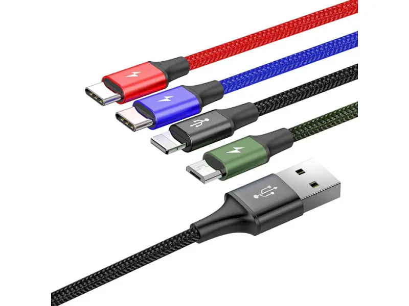 Кабель USB Type-C/Lightning/Micro USB BASEUS Rapid 4-in-1 USB-A to 2xUSB-C/Lightning/Micro-USB 1.2m Black (CA1T4-B01) - фото 2