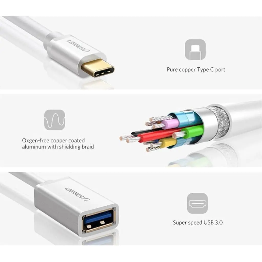 Переходник Ugreen US154 USB-C to USB-A OTG 12 см White [30702] [91955] - фото 3