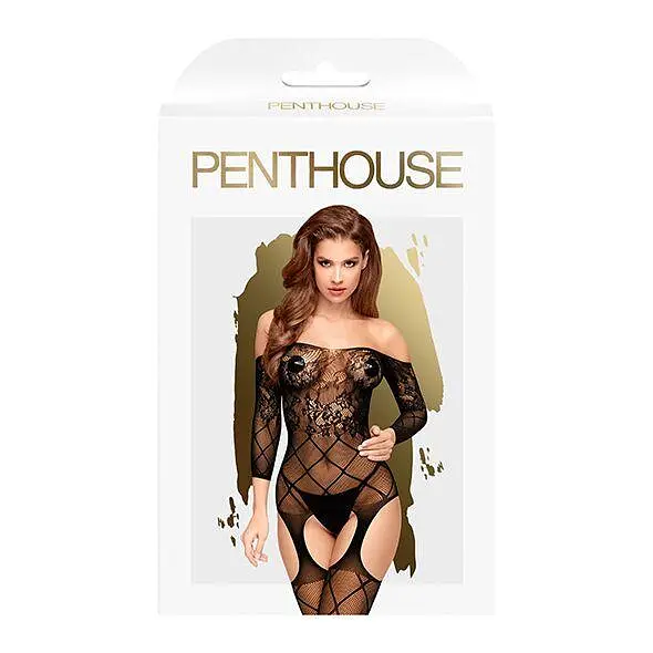 Бодистокинг с флористическо-геометрическим орнаментом Penthouse - Top-Notch Black XL - фото 3