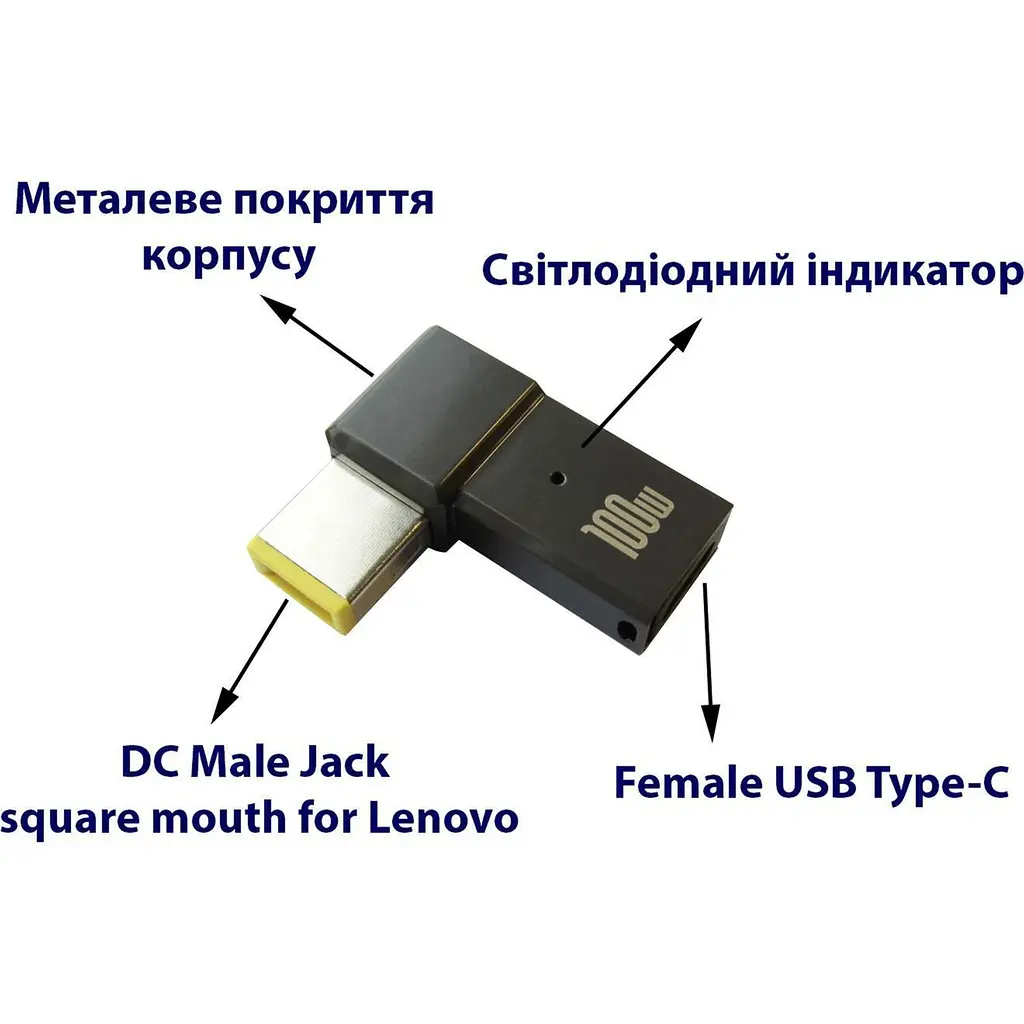 Перехідник STLab USB-C Female to DC Male Jack Square Mouth для Lenovo 10x6mm PD 100W Black [152524] - фото 2