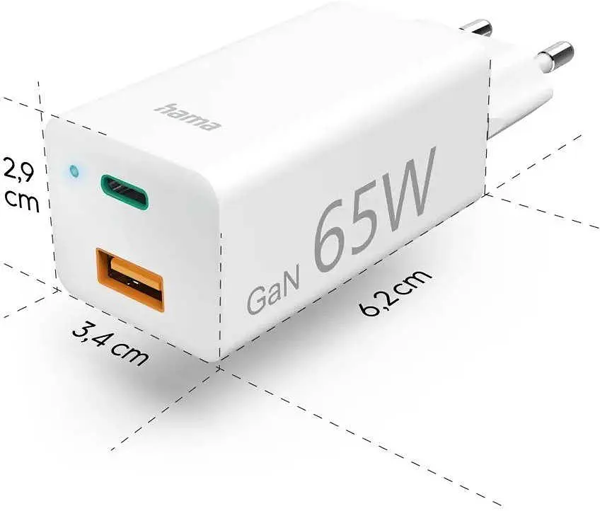 USB-зарядний пристрій Hama GaN, USB-C/USB-A, PD 65 Вт, кабель USB-C 2 м - фото 6