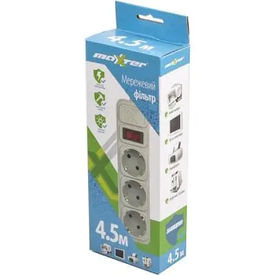 Мережевий фільтр живлення Maxxter (SPM3-G-15G) grey, 4.5 м кабель, 3 розетки (SPM3-G-15G) - фото 2