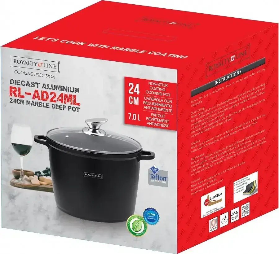 Кастрюля Royalty Line RL-AD24ML мраморное антипригарное покрытие алюминий 24 см 7 л - фото 3
