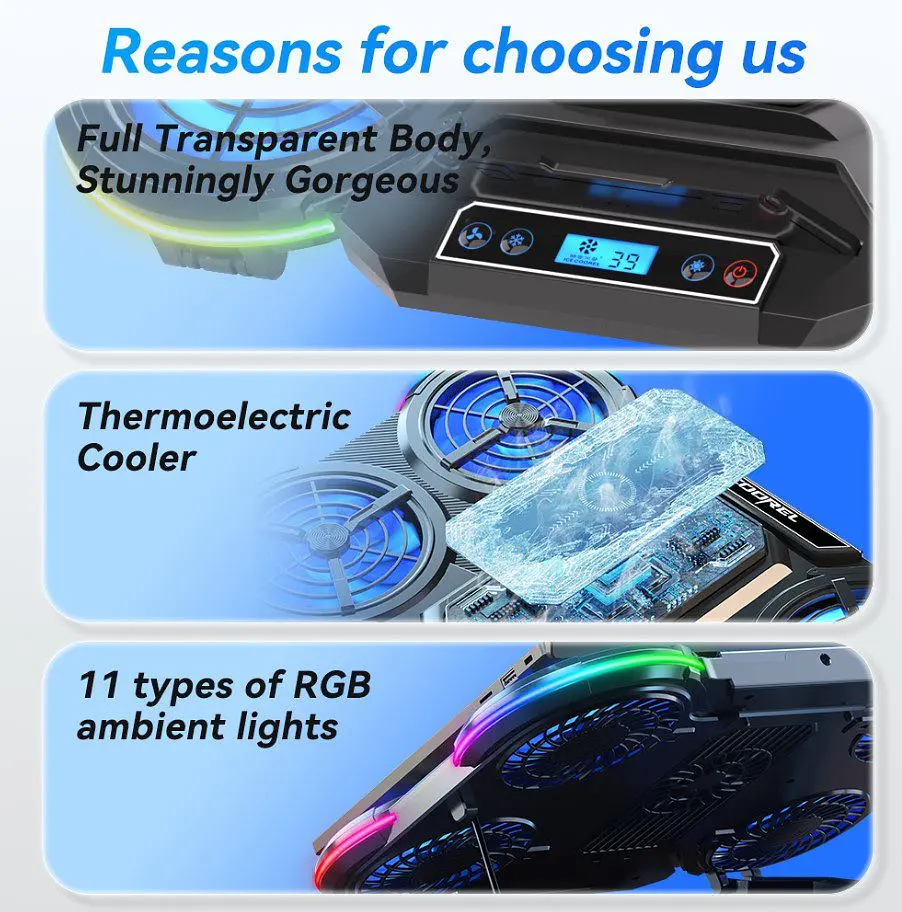 Охолоджувальна підставка для ноутбука 17 дюймів Ice Coorel Q-5 4xfans+Aluminum plate RGB LCD - фото 2