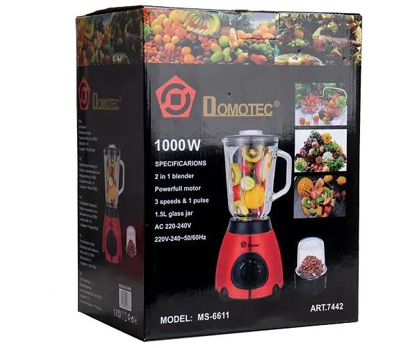 Блендер Domotec MS-6611 подрібнювач стаціонарний чаша 1.5 л + кавомолка 1000 W червоний (MS-6611_831) - фото 3